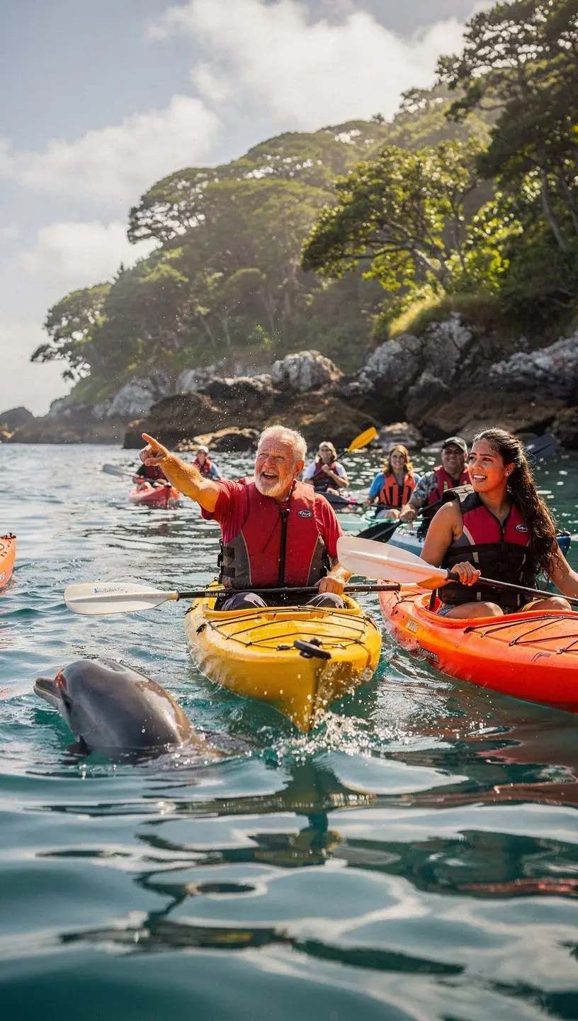 Местный гид объясняет туристам особенности прибрежной зоны и доступные активности