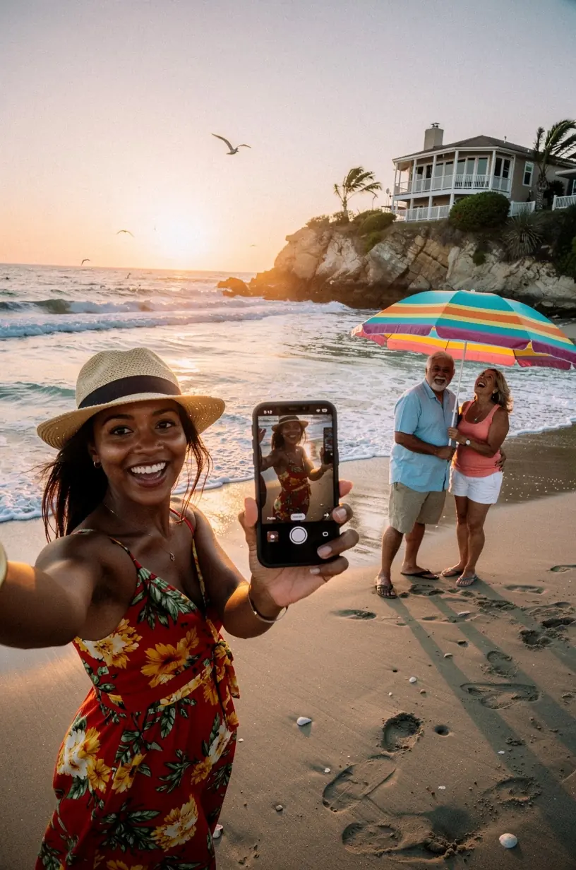 Семья планирует день на пляже с помощью местного туристического агентства